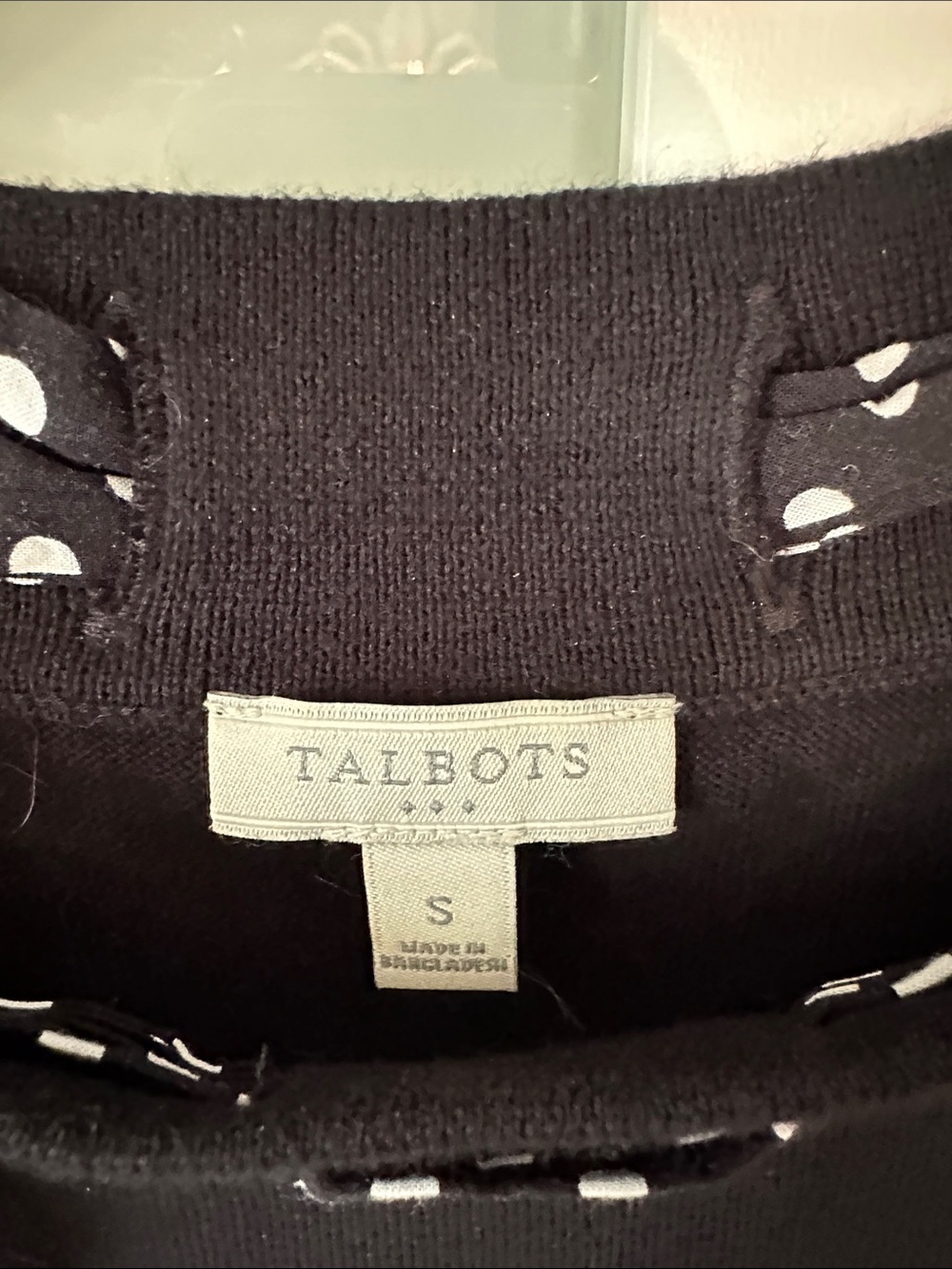 Talbots Black Sweater with Polka Dot Neck Tie - Picture 2 of 2